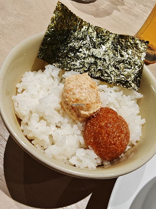 Vegan Mentaiko double rice w/ seaweed at Vegan Bistro Jangara in Tokyo