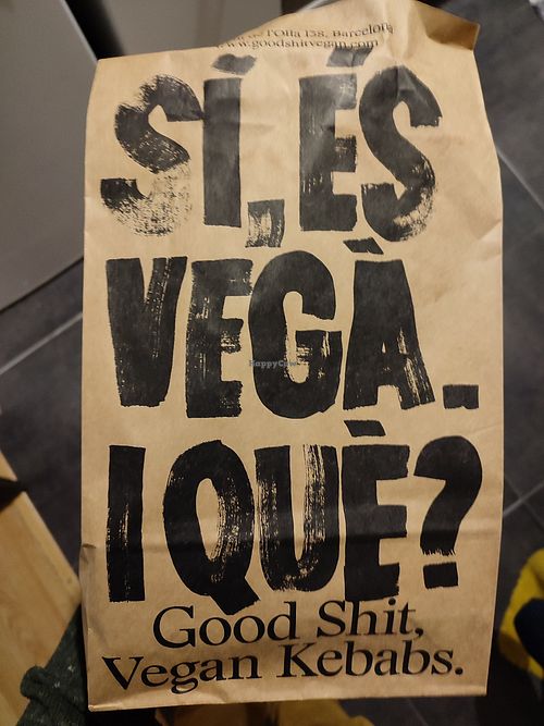 Bag at Good Shit, Vegan Kebabs in Barcelona