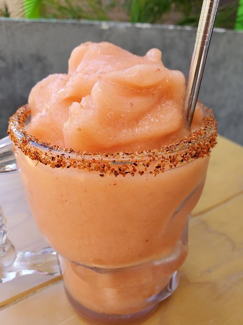 Strawberry mango smoothie at Santa Sal in Sayulita