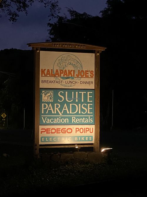 Street sign  at Kalapaki Joe's in Koloa
