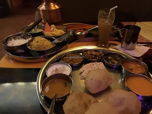 main course thali with masala lime soda at Vatan in New York City