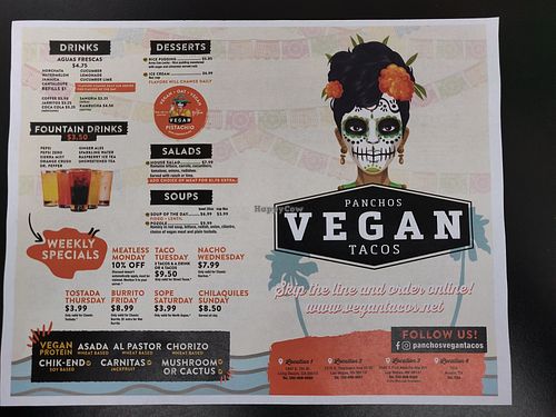 Menu at Pancho's Vegan Tacos in Long Beach