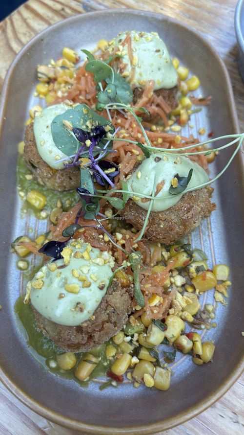 Smoked corn and chickpea croquetas  at Margo's in Queenstown