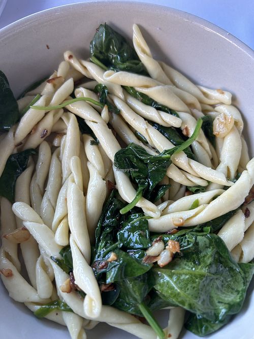 This was the fusilli pasta with oil & garlic. I added spinach. It was custom made. All you have to do is ask. I’ve had their vegan pizza several times too & love it!   at Centonove in Los Gatos