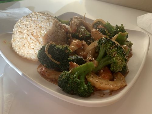 Vegan shrimps with rice   at Loving Hut - King St in Honolulu