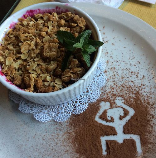 Berry cobbler modified to be vegan (no ice cream or whipped cream) at Bit & Spur in Springdale