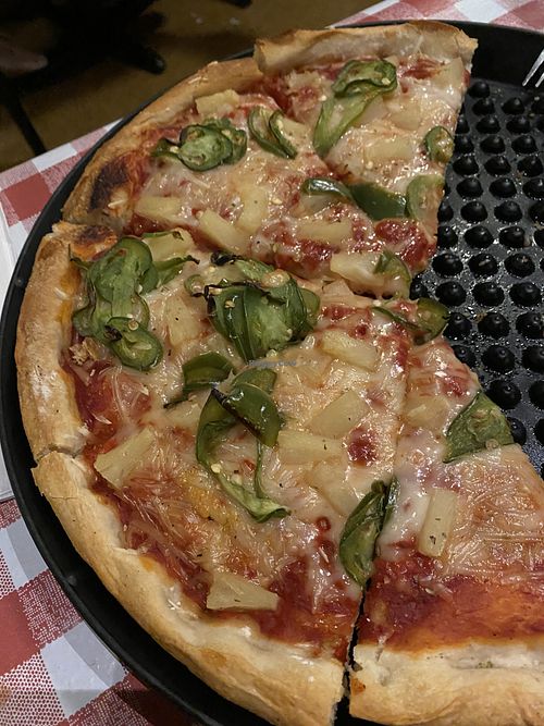 Jalapeño pineapple   at Prince Pizzeria in Saugus