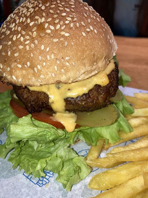 Vegan bacon and cheese burger  at The Vegan Regime in Istanbul