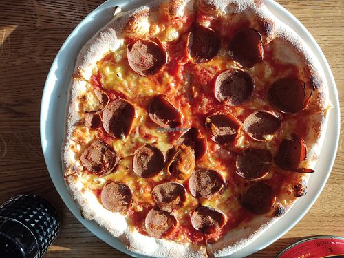 Vegan chorizo pizza at Pizza Bertoldi in Prague