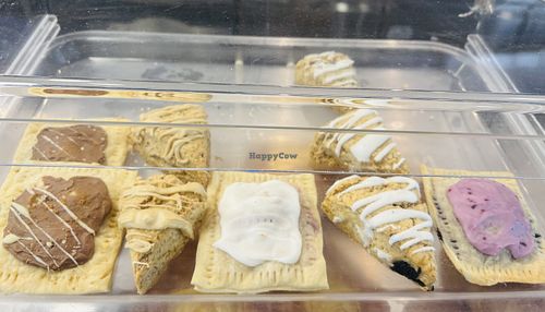 Top row of pastry display is vegan  at Bungalow Coffee Co in Las Vegas