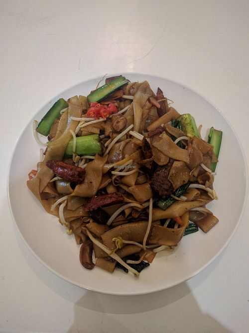 Stir-fried rice noodles with fresh chilli from the made to order menu. $10. at Divine Realm Vegie Delight in Point Cook