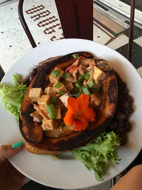 Blackened plantains with scotch bonnet tofu at Guadalupe Cafe in Sylva