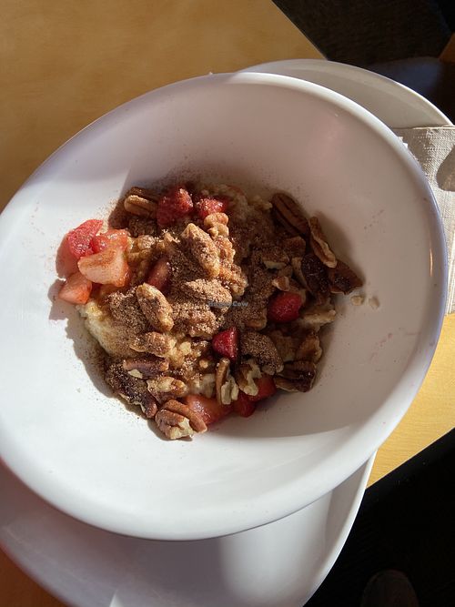 Steel Cut Oatmeal with Strawberries, Pecans & Cinnamon Crunch Topping at Panera Bread in Panama City Beach