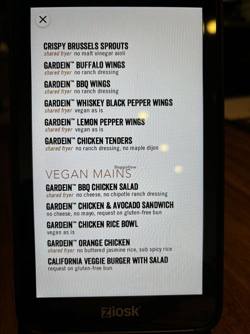 Vegan Mains menu   at Yard House in Sacramento