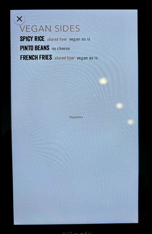 Vegan Sides menu   at Yard House in Sacramento