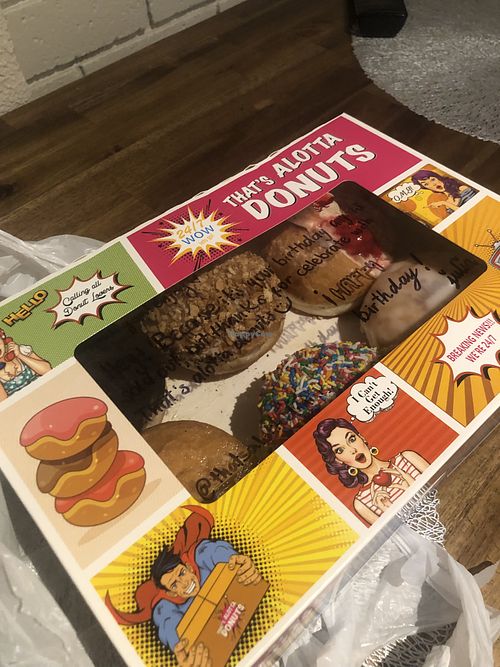 They have more vegan options than this, also it was my birthday so sent me this cute◡̈   at That's Alotta Donuts in South Melbourne