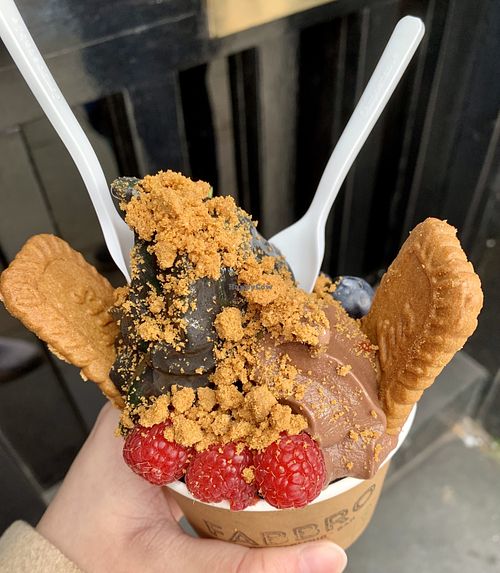 Very Berry with charcoal and chocolate vegan frozen yogurt  at Fabbro in Reigate