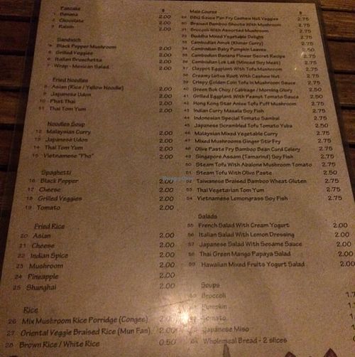 menu  at The Vegetarian in Phnom Penh