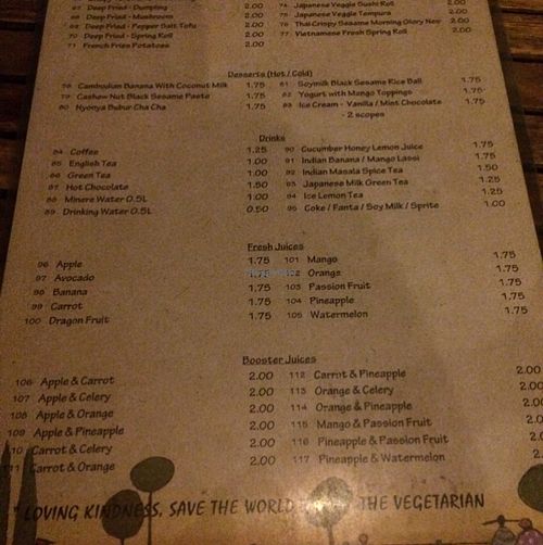 menu 2 at The Vegetarian in Phnom Penh