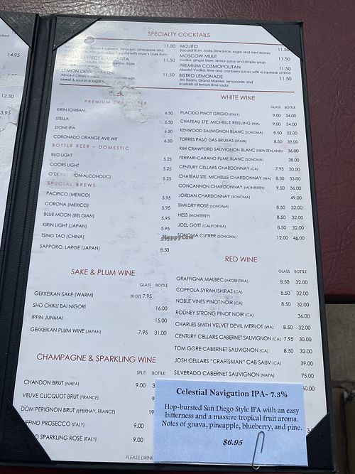 Menu at Bistro D'Asia in Coronado