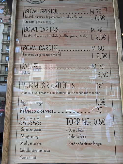 Menu at Hummus Sapiens in Bilbao