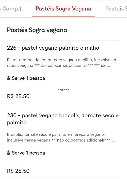 sabores veganos disponíveis at Pastelaria da Sogra in Sorocaba