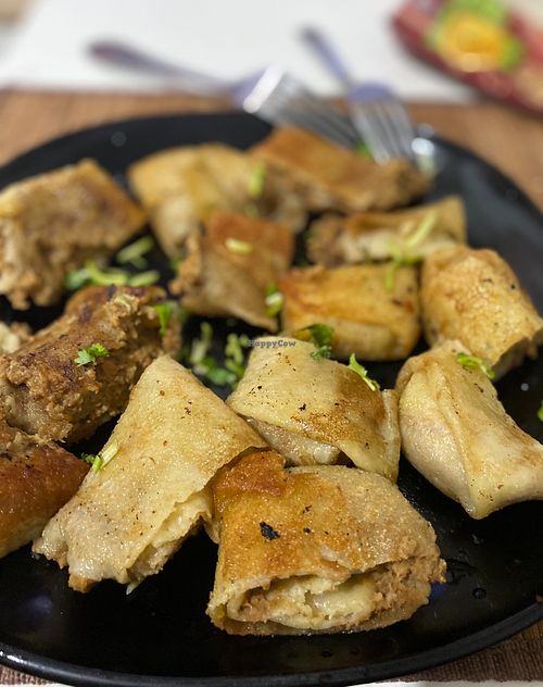 Fried vegan pancakes with filling  at Tulasi in Krasnodar