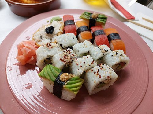Vegan sushi plate to share (1/2) at 123V Browns in London