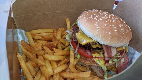 Bacon double cheeseburger at Planet Vegan Diner in Liverpool