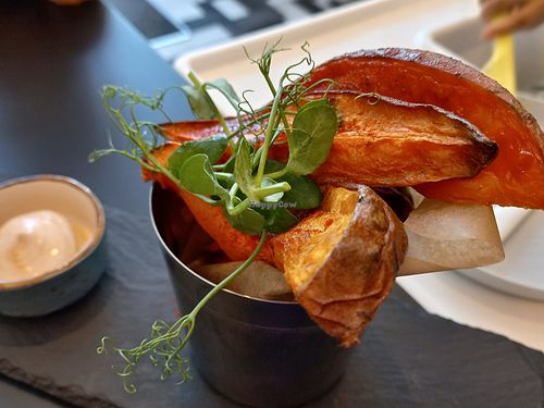 Sweet potati wedges with vegan mayo at Fitology Kitchen in Chislehurst