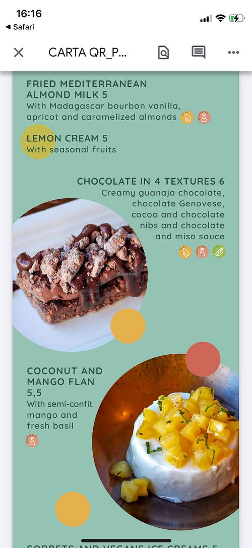 Menu at PÖTSTOT in Barcelona