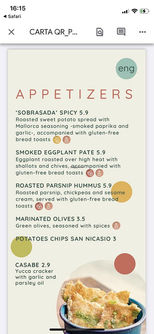 Menu at PÖTSTOT in Barcelona