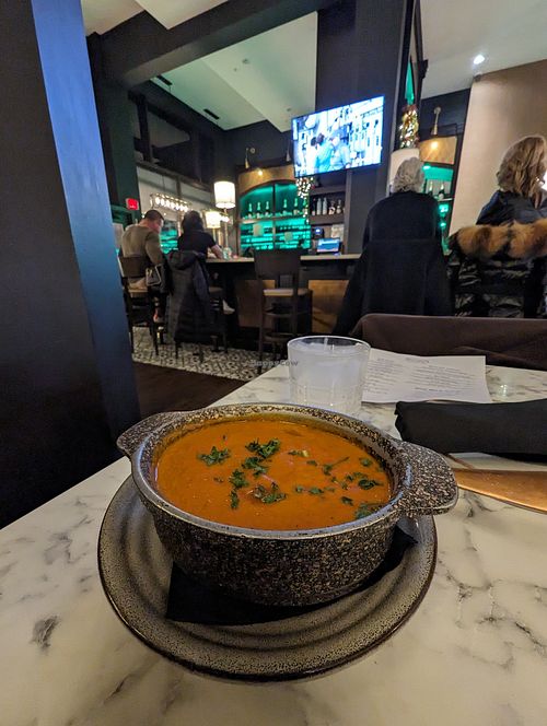 Tomato busque with vegan cream at Bistro 1907 by Mark Canzonetta in Youngstown