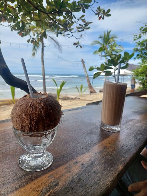 Fresh cold coconut 1500 colon and mucuna smoothie 3000 colon at Grow in Puerto Viejo De Talamanca