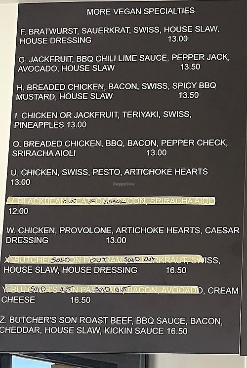 Two vegan menus at Timmy Ginger's Sandwich Shop in Roseville