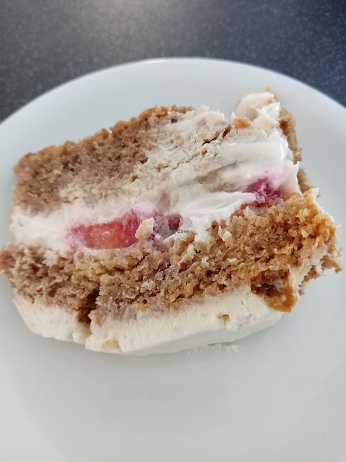 Strawberry, banana cake at Scoff's in Horsforth