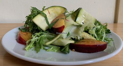 Summer Squash Salad - charred stone fruit, baby greens, white balsamic at Tilth in Seattle