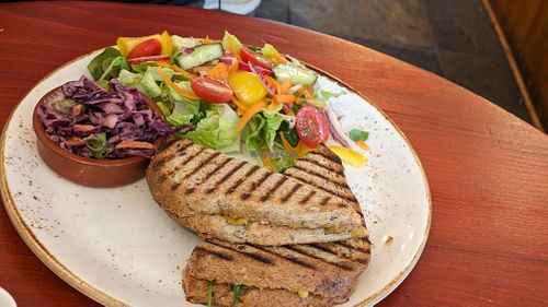 Coronation chickpea toastie at Bumbles' Rest Cafe in Ambleside