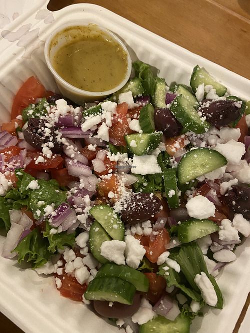 Greek salad with DELICIOUS dressing   at The Beehive Cafe in Berkeley Springs