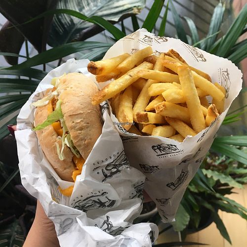 GF ‘chicken’ burger and fries at Frost Burgers in Manchester