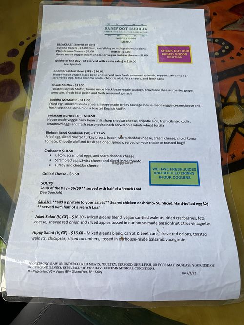 Menu  at Barefoot Buddha in St Thomas