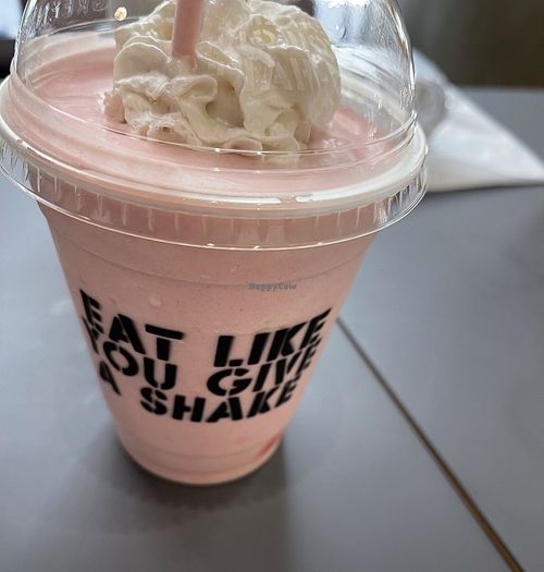 Yummy strawberry milkshake !  at Stand-Up Burgers - Wells in Chicago