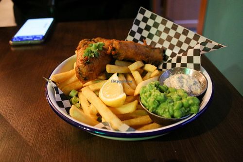 fish and chips with pea puree at Culture in Vilnius