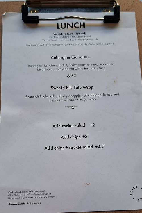Additional lunch menu at Slice + Dice in Norwich