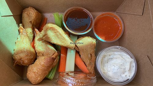 Vegan whings with habanero, reaper and ranch sauces  at Tony's Darts Away in Burbank