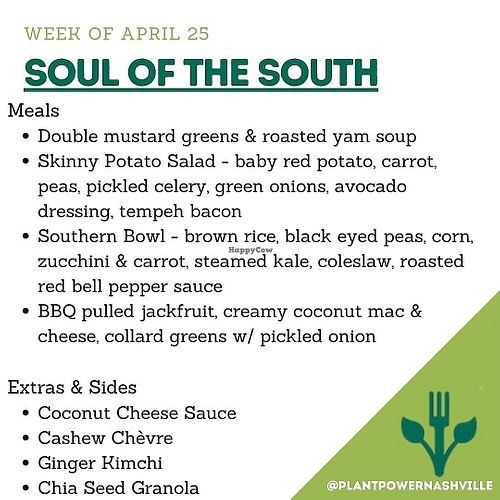 Weekly rotating menu at Plant Power Nashville  in Brentwood