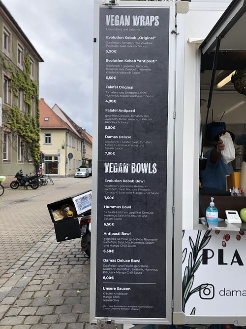 Menu. at DAMAS - Vegan Kebab & Falafel in Erlangen