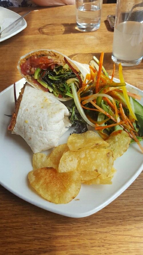 hummus and olive wrap (vegan option) at The Beech Cafe in Petersfield