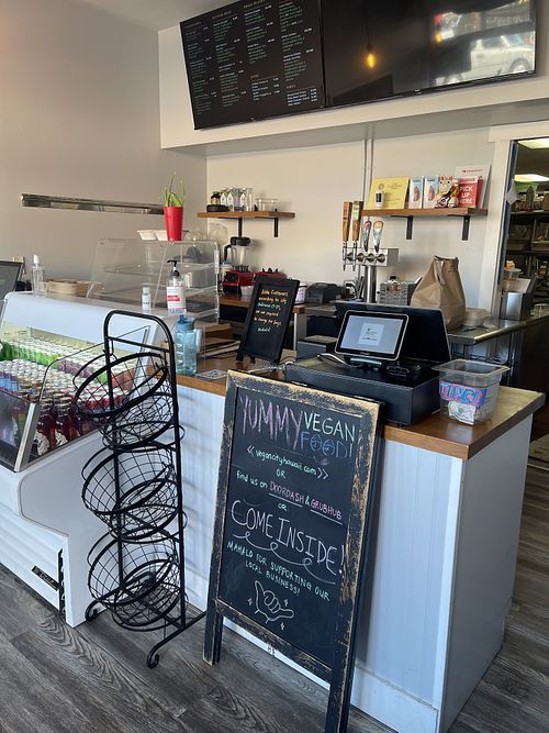 Crony counter with self ordering kiosk to your left  at Vegan City Hawai'i in Honolulu