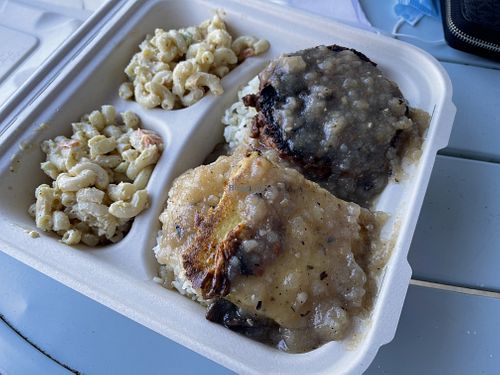 Loco Moco with Mac Salad  at Vegan City Hawai'i in Honolulu